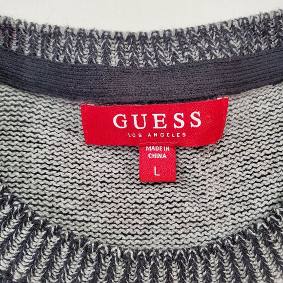 Guess Sweater Men Large Black Tight Knit Slim Oversized Tattered Look Split Hem - Picture 2 of 16
